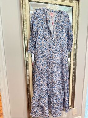 Banjanan Blue and White Floral Tiered Maxi Dress XS